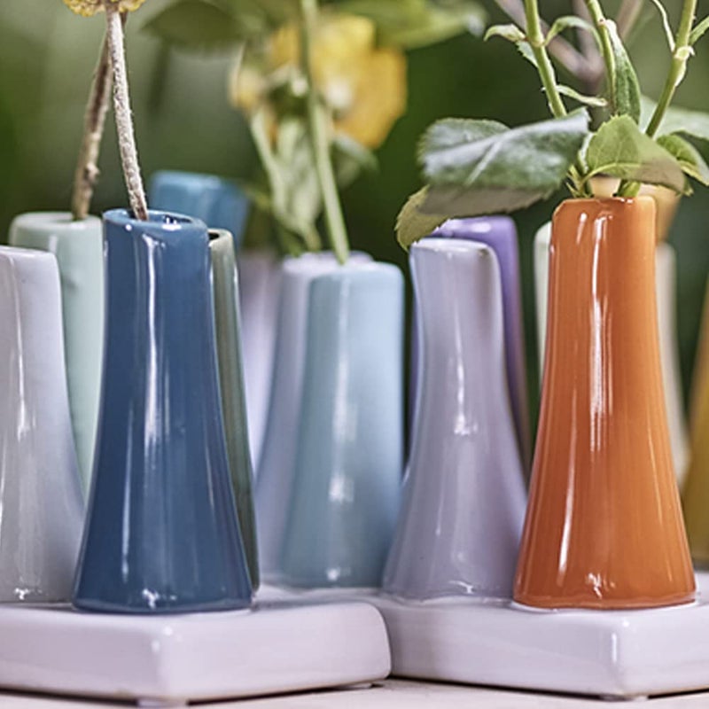Chive - Pooley 2, Ceramic Flower Vase, 8-Tube Shape (Scout Blue with Blue and Green) - Image 5